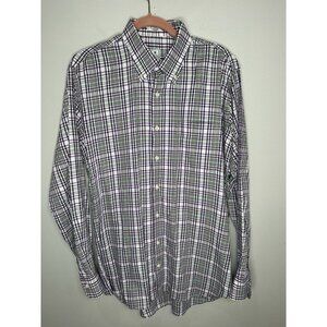 Peter Millar Plaid Button Down Up Shirt Mens Size Large Green Purple career